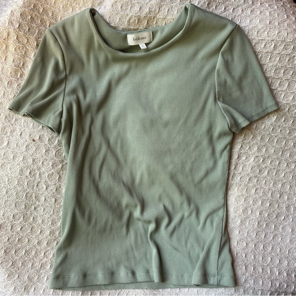 Bohme Ribbed Fitted Green Top